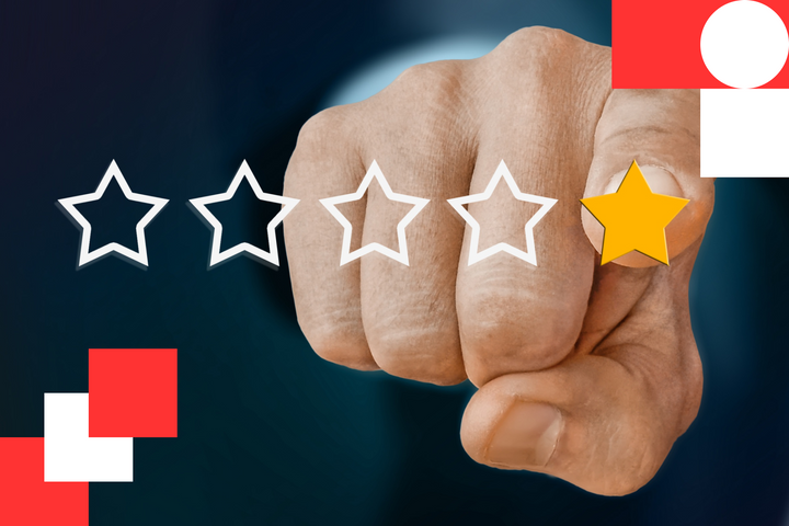 A person is tapping the screen of their smartphone, giving a mobile application a well-deserved 5-star rating.