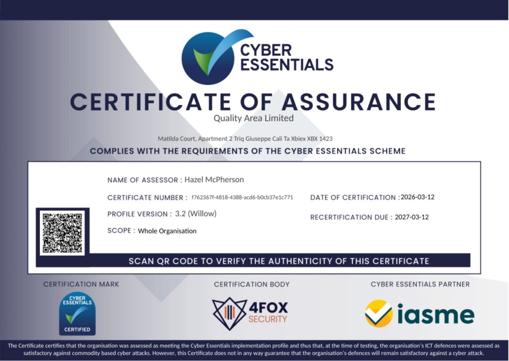 QArea Receives a Cyber Essentials Certificate